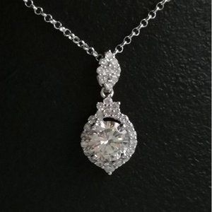NEW Sterling silver CZ halo pendant necklace